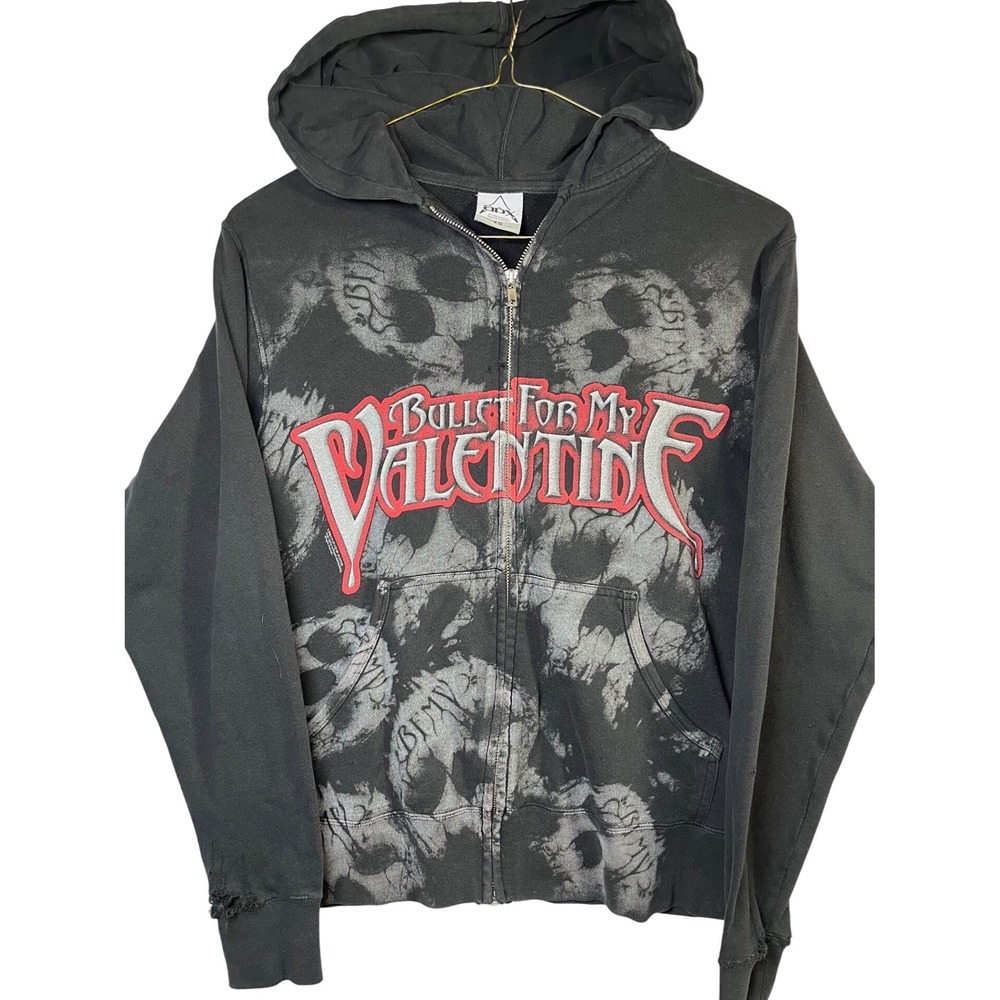 Bullet For My Valentine Zip Hoodie Mens XS Black Fair Skulls Angel Wings Band